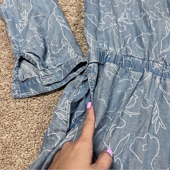 Cloth & Stone Anthropologie Women's Size S Chambray Elastic Waist Romper Blue - Picture 3 of 8